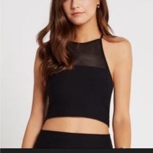 BCBGeneration Black Mesh Halter Crop Top